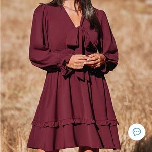 Maroon Tiered Ruffle Mini Dress